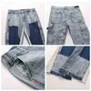 Distressed Splash Ink Flare Jeans Urban Streetwear Patch Herren Graffiti Flared Hip Hop Washed Blue Slim Fit Denim Hosen Männer 211220