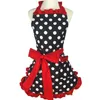 Tablier rétro pour femmes Super mignon et drôle Bowknot avec poche réglable en coton Polka Dot Hemline délicate Tabliers de cuisine 210625