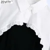 Kobiety Vintage Black Sling Sukienka Kobieta Chic Białe Koronki Agarowe Ruffles Dwa kawałki Casual Slim Mini Vestido DS5069 210416