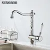 360 Swivel Kök Kran Antik Mässing / Krom Polskt Dubbelhandtag Badrum Basin Sink Mixer Tap Kranar CF-9088L 210724