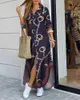 女性のおしゃれなシャツスタイルのボタンドレスレディースカジュアルロングストリートドレス大型ルーズホーム通勤プリントドレスY1006