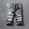 Letnia Moda Vintage Mężczyźni Dżinsy Wysokiej Jakości Retro Blue Disted Designer Ripped Denim Shorts Włoski Styl Krótki 627L