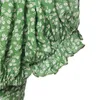 Femmes T-Shirt papillon à manches courtes col carré été vert imprimé fleuri volants Slim Fit maigre Sexy Streetwear 210522