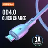 VIPFAN 3A Micro USB Cable Data Cables Quick Charging 1m 2m 3m Fast PD Charger for Samsung S10 S9 S8 NOTE 8 Smartphone Phones With Color Box CB-X5