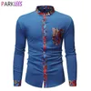 Stijlvolle Afrikaanse Dashiki Patchwork Shirt Heren Merk Lange Mouw Nehru Kraag Mens Jurk Shirts Afica Traditionele Kleding 210522