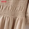 Tangada Zomer Dames Franse Stijl Khaki Midi Jurk Bladerdeeg Korte Mouw Dames Sundress 4T52 210609