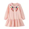 Jumping Meters Autumn Princess Bunny Applique Cotton Stars Print Fashion Birthday Girls Dresses 210529