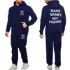 Streetwear Mężczyźni 2 sztuka Zestaw Zarabiaj Money Brak Przyjaciół Bluzy Zestawy Fleece Bluza Pants Mężczyźni Kobiety Dres Homme Dress Suit X0610