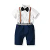 Bebek Beyefendi Giysi Yürüyor Çocuk Örgün Parti Yay Bodysuit Set Için 1-7YRS Bebek Erkek Çizgili Giyim Suit 210417