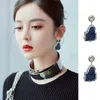 Urok Designer Kolczyki Luksusowa Biżuteria S925 Srebrna Igła Retro Haze Blue Resin Koreański Temperament Nisze Przesadzone Długie Klany