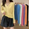Retro Ice Silk V-hals Gebreid vest Dames Zonwering Shirt Casual Tops Zomer Koreaanse Mode Kleding 210520