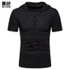 Summer Cotton T Shirt Men's Casual Shoelace Design Short Sleeves Trends Male Fitness Hip Hop Streetwear Tops Tees T-Shirts