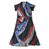 Johnature Summer Fashion Retro Drukuj V-Neck Krótki Rękaw Nieregularne Sukienka i Bawełna Wygodny Suspenden Dwuczęściowy zestaw 210521