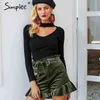 Bow Lace Up Sash Velvet Kvinnor Ruffles Hem Elastiska Hög Midja Shorts Höst Vinter Kort Bottom Vintage 210414