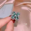 Solid 925 Silver Inlaid And Cultivated Emerald Four-Leaf Clover Necklace Ring Earring For Ladies Party Engagement Jewelry Gift KISS044