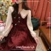 Elegant Vintage Dress Women Kawaii Casual Dress Korean Spring Sweet Preppy Style Peter Pan Collar Party Dress Y2k 210521