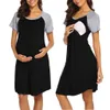 Zomer moederschap pyjama vrouwen moederschap korte mouwen splitsen kleur verpleegkundige borstvoeding jurk Q0713