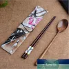 Flatware Sets 1 Pairs Chopstick Spoons Handmade Japanese Natural Wood Chopsticks Spoon With Gift Pocket Bamboo Set #25 Factory price expert design Quality Latest