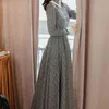 Yosimi Höst Winter Maxi Vintage Plaid Long Women Dress Woolen Grå Kvinna Vestidos Sleeve Evening Party Shirt 210604