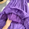 Vintage violet évider Midi Robe femmes Sexy col en v vacances plage fête Vestidos femme piste ample Robe été 2021 nouveau Y0603