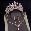 Küpe Kolye Kadınlar için Muhteşem Kristal Gelin Takı Setleri Moda Tiaras Kolye Set Düğün Taç Gelin Jewellry