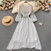 Novo outono Vintage Floral Print Slim Lady Dress A Line O pescoço Pullover de chiffon Mulheres de manga de puffody 2022