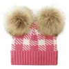 Winter Baby Meisjes Gebreide Caps Zuigelingen Haak Pompom Mutsen Hoeden Dubbele Bontbal Plaid Hoed Kinderen Knit Outdoor Cap Peuter Accessoires