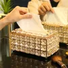 Europeisk-Style Square Crystal Tissue Box Papper Rack Kontorsbord Tillbehör Facial Case Holder Servett Bricka för Home Hotel Car