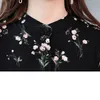 スタイルのvestidos長袖の女性シフォンドレス秋の黒い花の上ボタンデザイン膝レンフドレス5081 50 210427