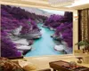 Özel Fotoğraf 3D duvar kağıdı güzel manzara mor ağaçlar ev dekor oturma odası duvar kapsayan duvar kağıdı