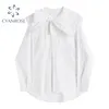 Unregelmäßige Sailor Kragen Süße Bluse Frauen Plus Größe Bownot Design Strickjacke Koreanische Party Weiße Hemden Weibliche Elegante Tops 210417