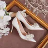 Dress Shoes Women's High-heeled 2021 Spring Autumn Pearl Bow Women Bridal Wedding Shallow Woman Stiletto High Heel