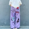 Bayan Geniş Bacak Pantolon Yaz Tarzı Karikatür Baskı Düz ​​Pantolon Kişilik Graffiti Sokak Giyim Gevşek 210915