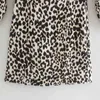 Kobiety Leopard Drukuj Ramię Plising Mini Sukienka Dorywczo Kobieta Trzy Czwarty Rękaw Ubrania Lady Slim Vestido D6751 210430