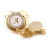 Personlig Initial Brev Soother Pacifier med Diamond Hängsmycke Kedja Hållare Klipp Dummy Pacifiers Set 14K Gul Guld Finish För Spädbarn Barn Barn L121402