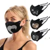 Newcloth Face Masks Rhinestones Love Heart Patterns Rope Stretchable Designer Mask Andningsbar Anti Damm Black Facemask EWB6392