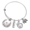 Love Inspire Teach White Crystal Apple Ruler Bracelet Stainless Steel Pendant Bangle Jewelry Gift Teacher Friend DLH204