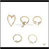 Band Jewelry Drop Delivery 2021 Women Set Vintage Gold Color Ring Sets 5Pcs/Set Size Open Adjustable Cz Zircon Hollow Heart Butterfly Rings G