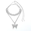 과장된 마이크로 상감 다이아몬드 기하학 목걸이 여자 정장 쿠바 체인 큰 나비 목걸이