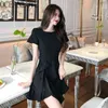 Solide Rüschen Vestidos Kurzarm Hohe Taille Schwarze Frauen Kleid Sexy Mini Kleider Koreanische Mode Ins 15052 210415