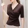 Women's Mid-Sleeve T-shirt 2021 Spring and Summer Clothing Cotton Inner Wear Blouse Design Sense Waist-Controlled Top