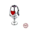 Fashion red wine glass charm fit 3MM bracelet beads DIY woman 925 sterling silver jewelry making pendant