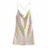 Abito estivo Donna Tie Dye Satin Corto Donna es Strappy Sexy Backless Slip Mini Club Party es 210519