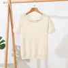 Women O-neck Beading Sweater Summer Vintage Short Sleeved Pluuover Tops Ladies Basic Black Knitted Sweaters 210525