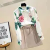 Spring Autumn Womens Longsleeved Shirt Rose Flower Shirt Fashion Allmatch Printed Tops Blouse Women GD587 210401