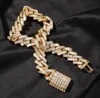 Роскошная 18 -мм багют -кубинское звено Чан ожерелье с замороженными браслетами 14 тыс. Ледяной из белого золота ледяные кубические циркониевые ювелирные украшения6274686