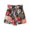 Boheemse bloemenprint shorts met riem vrouwen hoge taille vintage casual vrouwelijke mode vakantie zomerbodems 210515