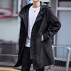 Vår Höst Långtrench Coat Men Mode Hooded Windbreaker Black Overcoat Casual Jackor Stor storlek 6XL 7XL 8XL 211011