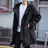 Lente Herfst Lange Trench Coat Mannen Mode Hooded Windbreaker Zwarte Overjas Casual Jassen Big Size 6XL 7XL 8XL 211011