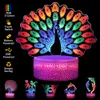 3D noite luzes coloridas 3 placas acrílicas multi forma lâmpada lâmpada de lâmpada de lâmpada de música peacock animal de pavão animal amor para crianças sala de presente loja decoração